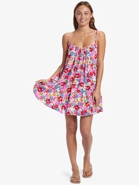 M Roxy Summer Adventure Floral Sundress Medium Spring Beach Flowers Short Cute